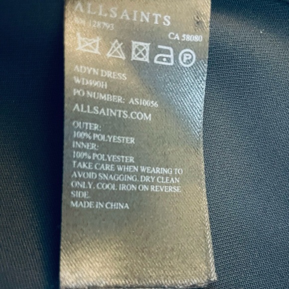 AllSaints Adyn Mini Dress Gunmetal Sheer Over Black Cowl Neck Sleeveless Size 10 - Picture 9 of 9
